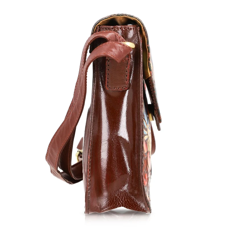 SUKRITI handbemalte Echtleder Tasche mit Prägung 32 x 6 x 19 cm, Schwarz