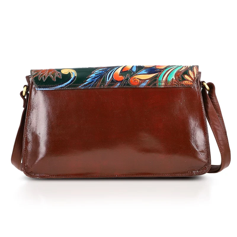 SUKRITI handbemalte Echtleder Tasche mit Prägung 32 x 6 x 19 cm, Schwarz