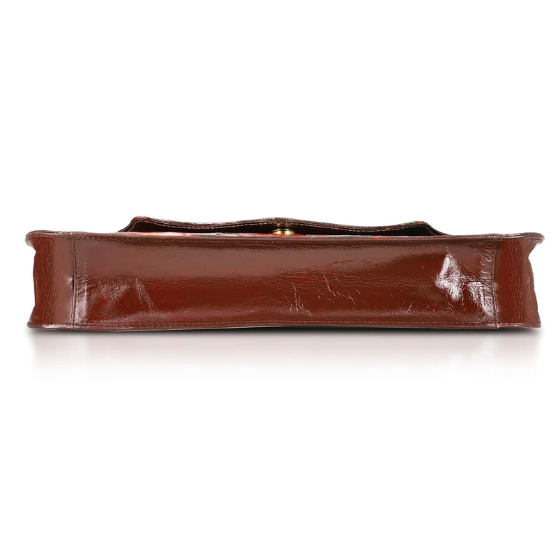 SUKRITI handbemalte Echtleder Tasche mit Prägung 32 x 6 x 19 cm, Schwarz