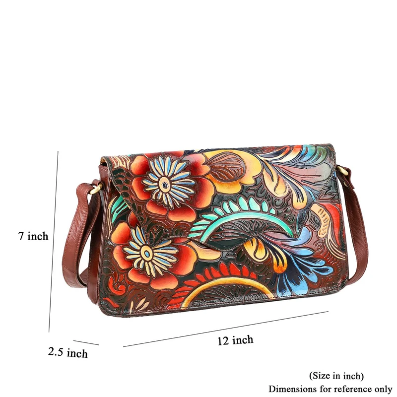 SUKRITI handbemalte Echtleder Tasche mit Prägung 32 x 6 x 19 cm, Schwarz