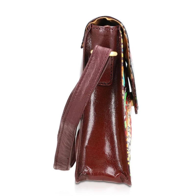 SUKRITI handbemalte Echtleder Tasche mit Prägung 32 x 6 x 19 cm, Schwarz