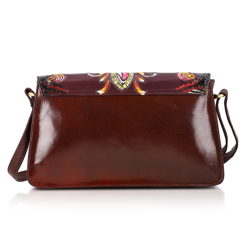 SUKRITI handbemalte Echtleder Tasche mit Prägung 32 x 6 x 19 cm, Schwarz