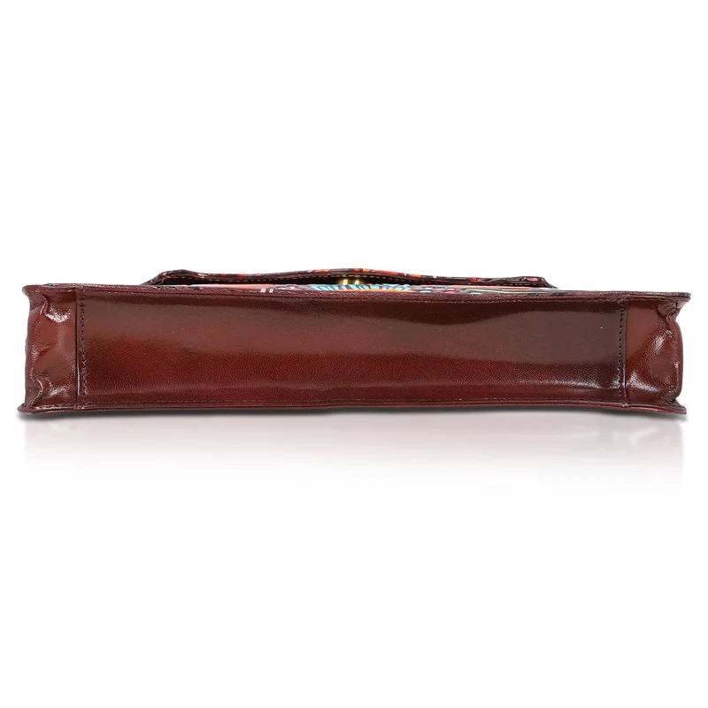 SUKRITI handbemalte Echtleder Tasche mit Prägung 32 x 6 x 19 cm, Schwarz