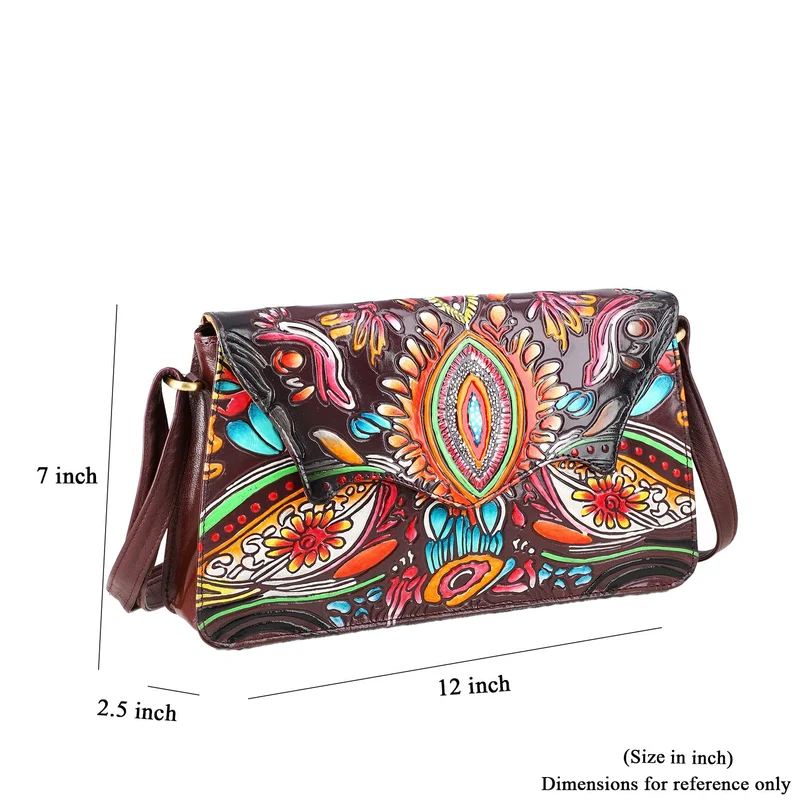 SUKRITI handbemalte Echtleder Tasche mit Prägung 32 x 6 x 19 cm, Schwarz