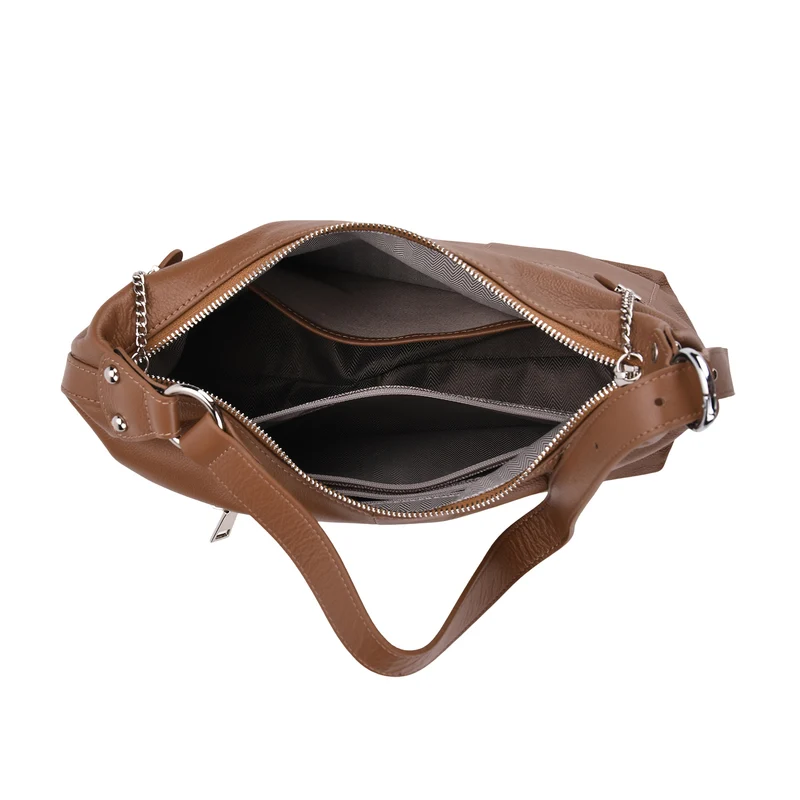Echtleder-Umhängetasche mit Frontklappe und Rückfach, wahlweise kurzer Leder- oder langer Nylonriemen, 29.5x12x26 cm, Blau
