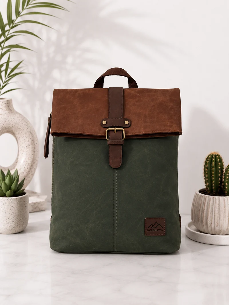 Rucksack in Vintage Lederoptik - Green - Brown