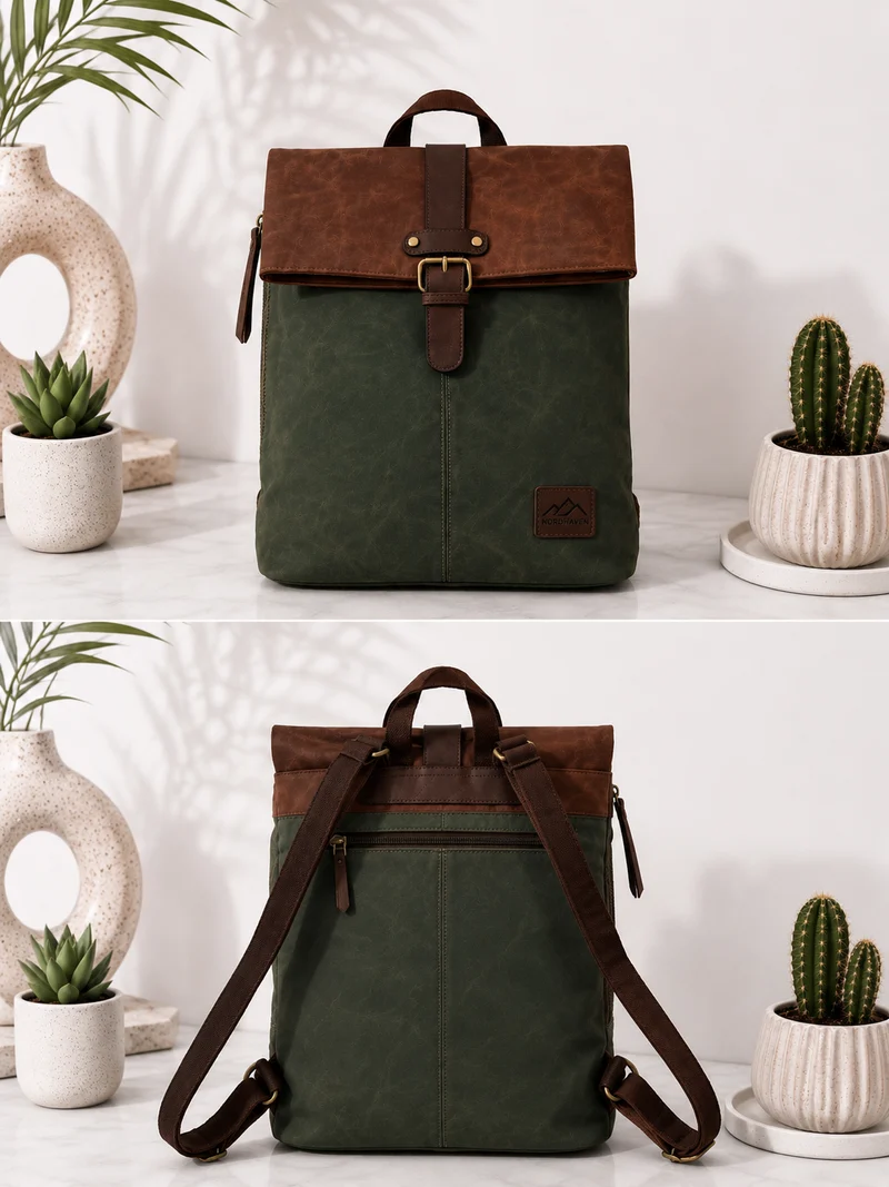 Rucksack in Vintage Lederoptik - Green - Brown