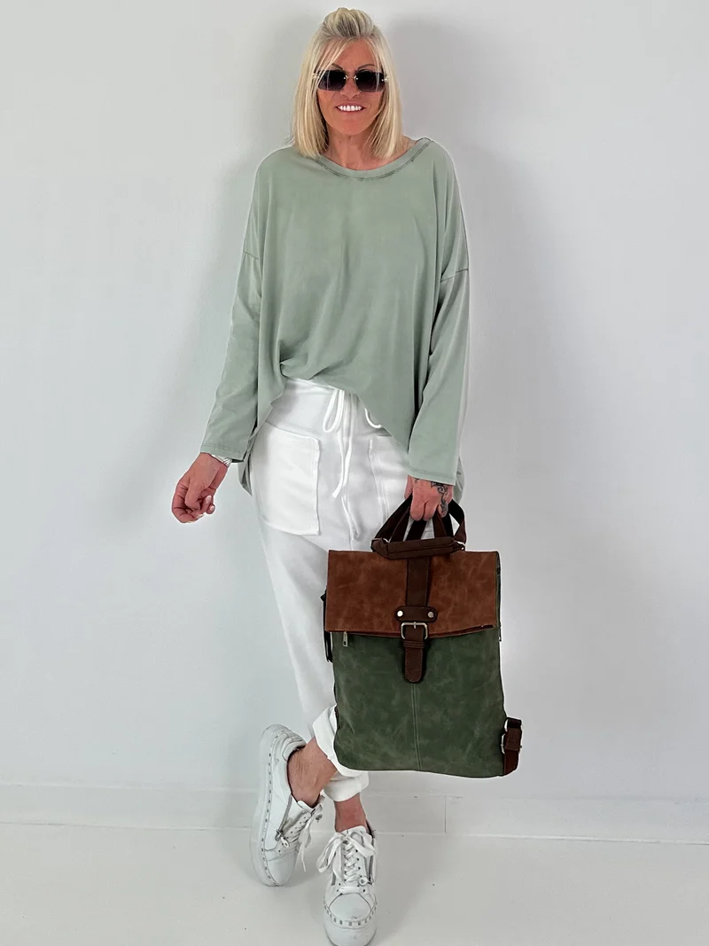 Rucksack in Vintage Lederoptik - Green - Brown