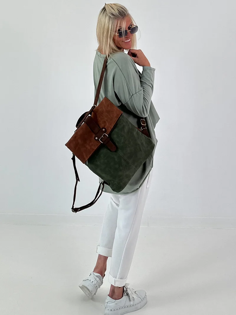 Rucksack in Vintage Lederoptik - Green - Brown