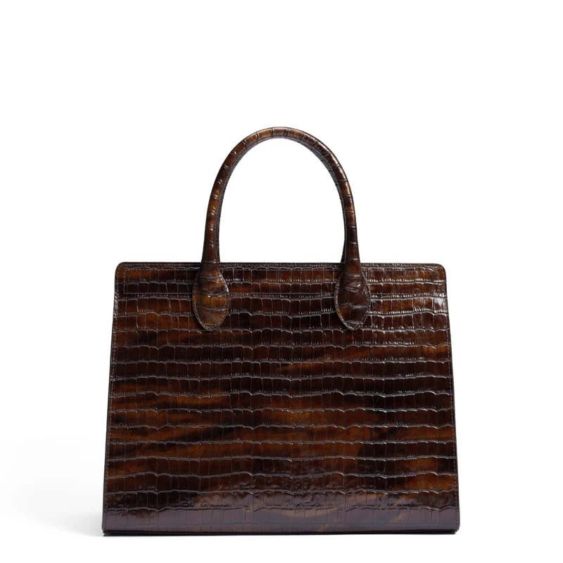 Isabel Bernard Honoré Nadine Kroko braune Handtasche aus Kalbsleder mit 13-Zoll-Laptopfach IB25110-230-13