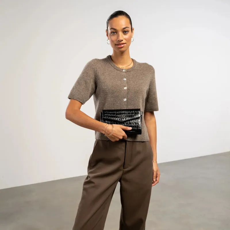 Isabel Bernard Honoré Lina Croco Schwarze Clutch Mit Abnehmbarer Schulterkette IB21135-201