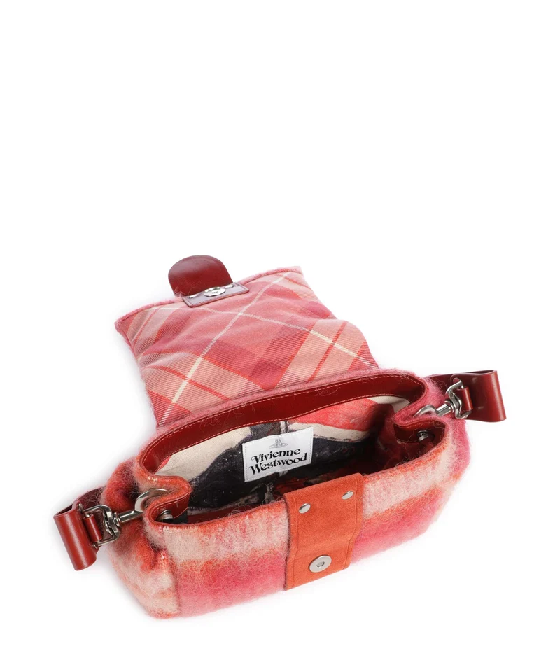 Vivienne Westwood Hazel Treasure Tartan Mohair Schultertasche fraser pink
