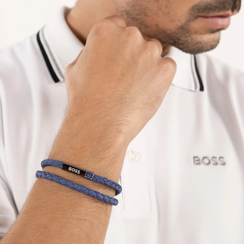 Hugo Boss Synthetische Faser Blaues Herren Geflochtenes Armband HBJ1580800
