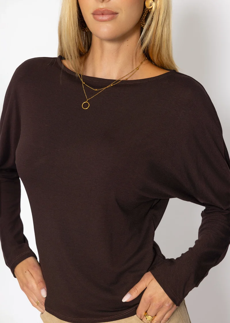Langarmshirt mit Fledermausärmeln - braun