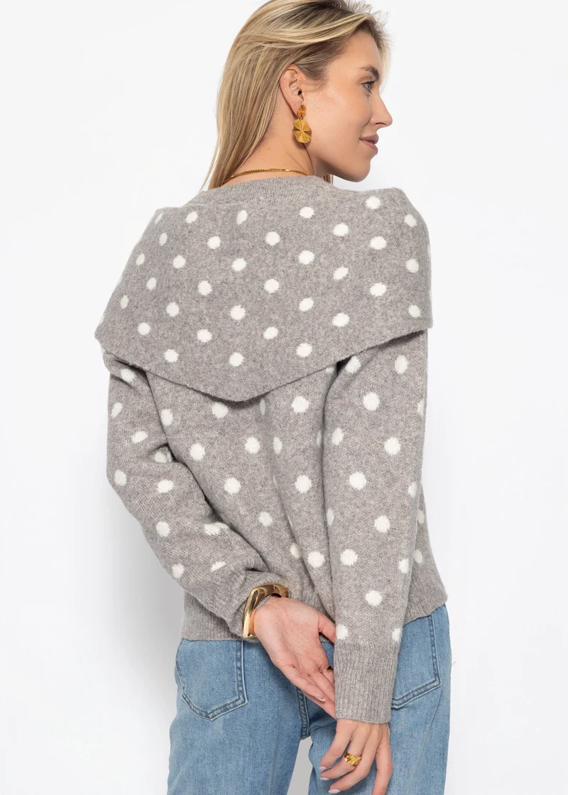 Gepunkteter Pullover mit Schal - taupe