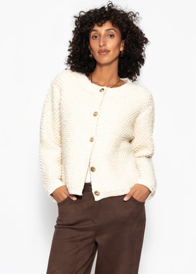 Bouclé Strickjacke - offwhite