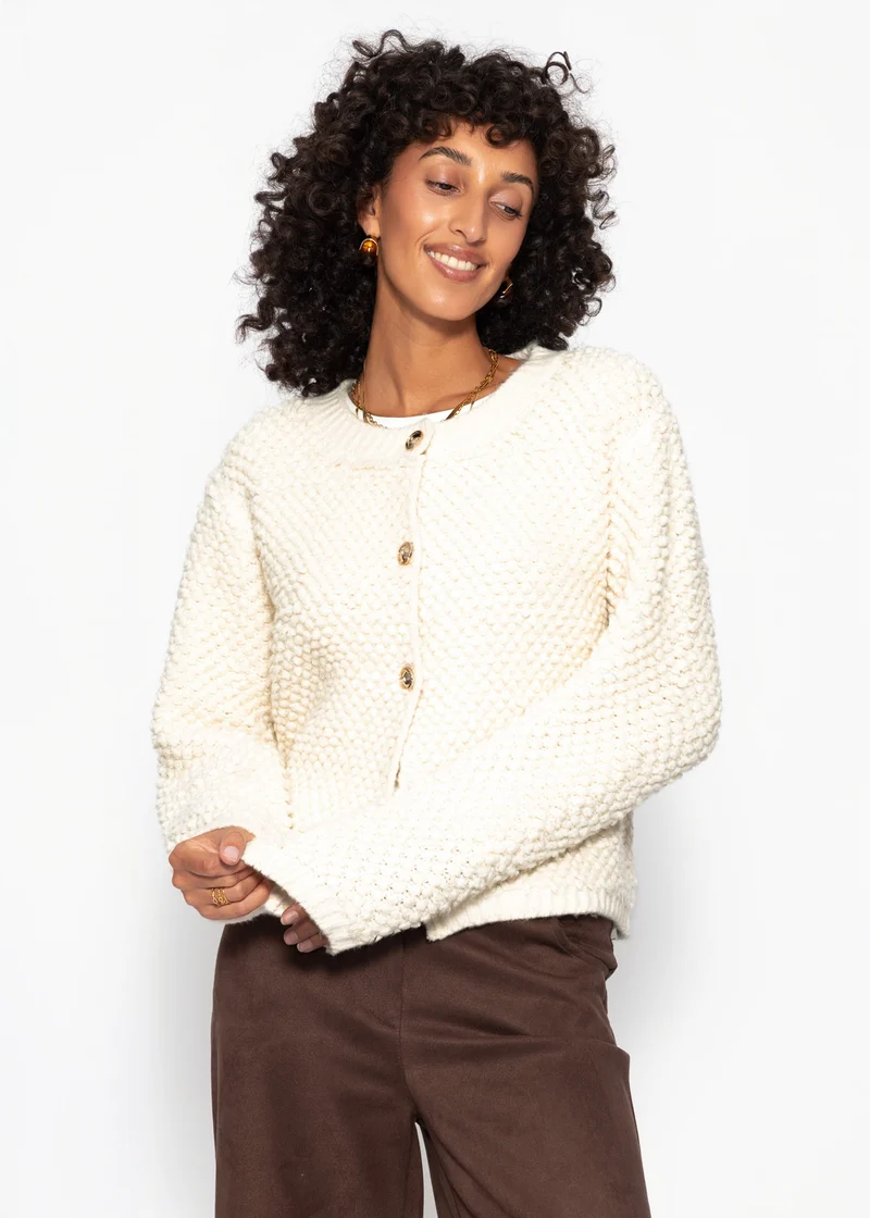 Bouclé Strickjacke - offwhite