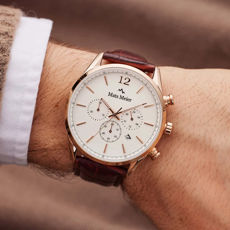 Mats Meier Grand Cornier Chrono Wit/RoseGoldfarbene/Braun Uhr MM00107