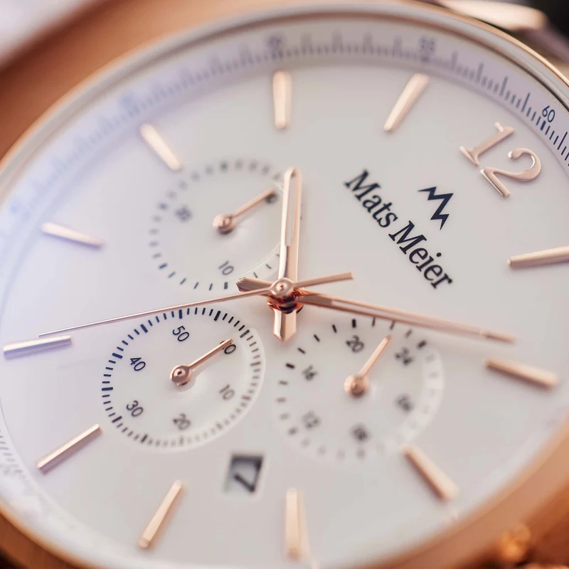 Mats Meier Grand Cornier Chrono Wit/RoseGoldfarbene/Braun Uhr MM00107
