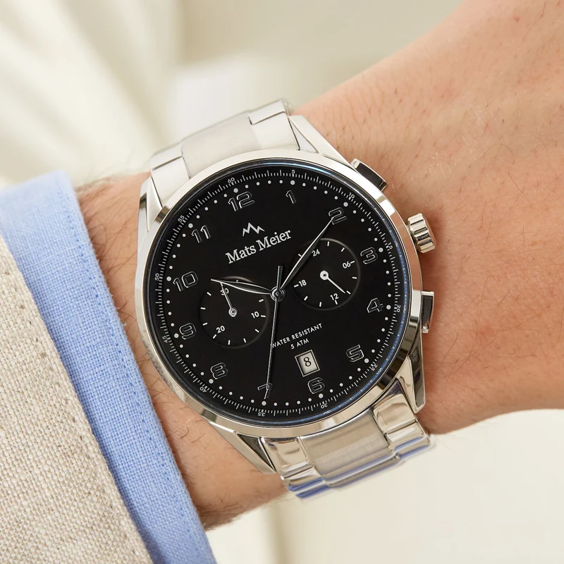Mats Meier Mont Vélan Chrono Schwarz/Silberfarbene Uhr MM10004