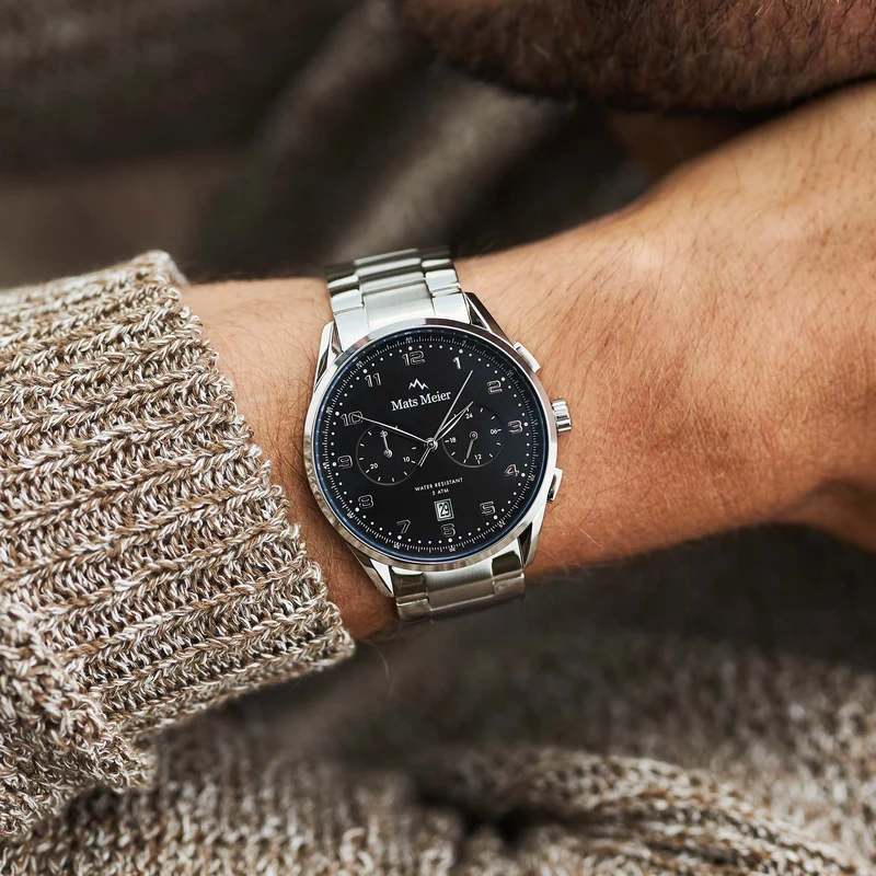 Mats Meier Mont Vélan Chrono Schwarz/Silberfarbene Uhr MM10004