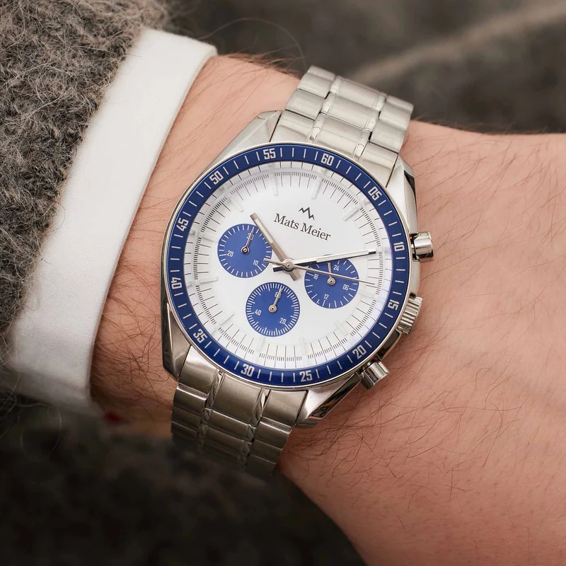 Mats Meier Arosa Racing Chronograaf HerrenUhr Silberfarbene und Wit MM50013