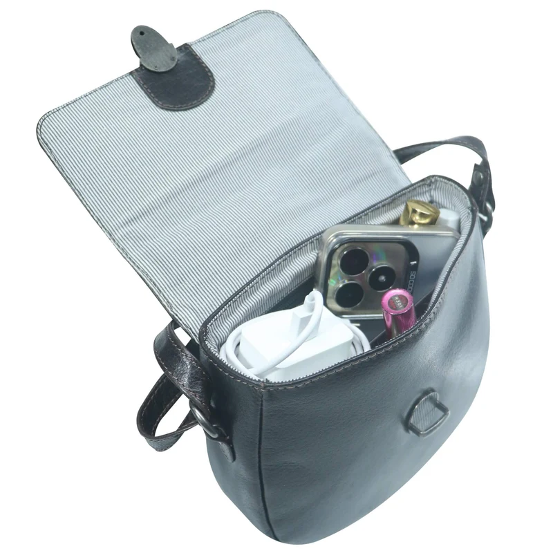 Frida Kleine Umhänge Handtasche Schwarz Leder Damentasche
