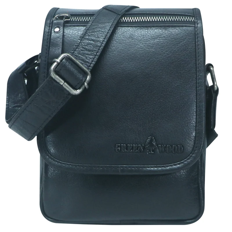 Bath Herren Umhängetasche Schwarz Leder Crossbody Damen