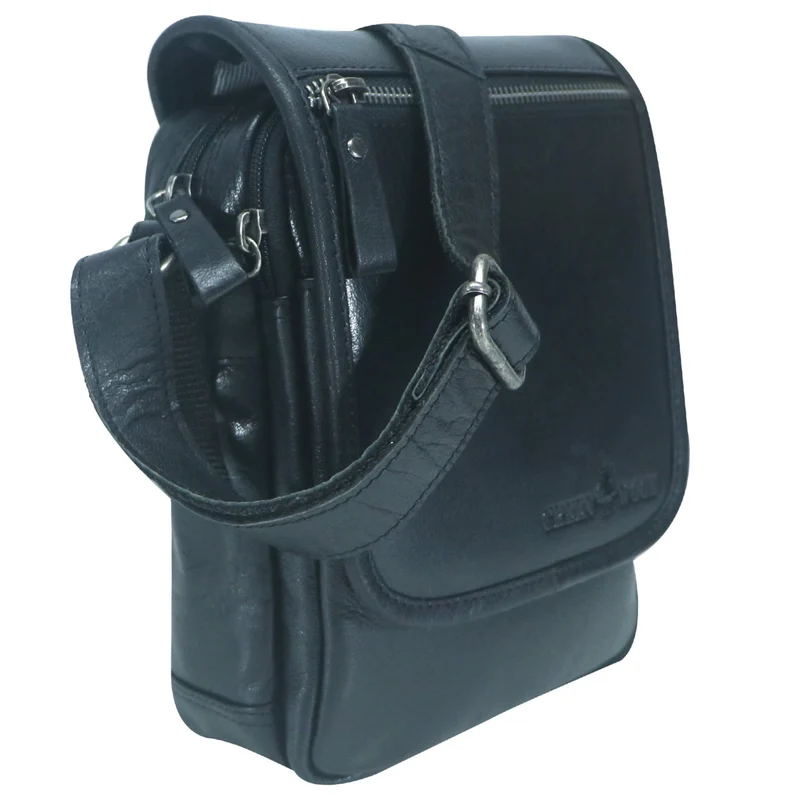 Bath Herren Umhängetasche Schwarz Leder Crossbody Damen