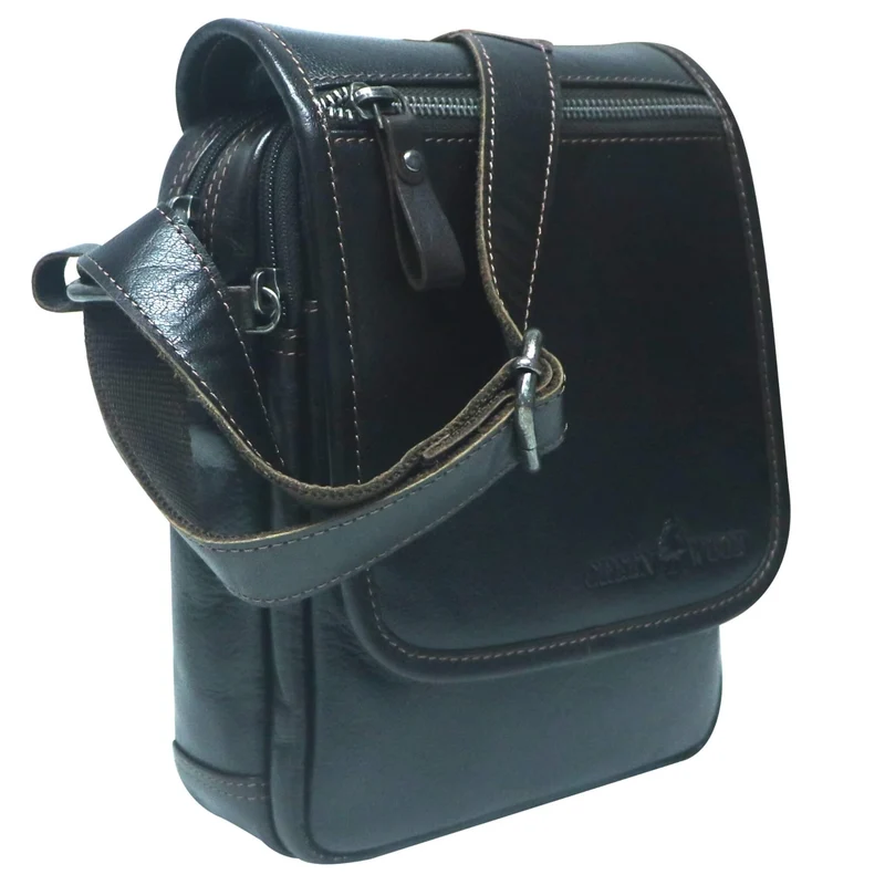 Bath Herren Umhängetasche Schwarz Leder Crossbody Damen