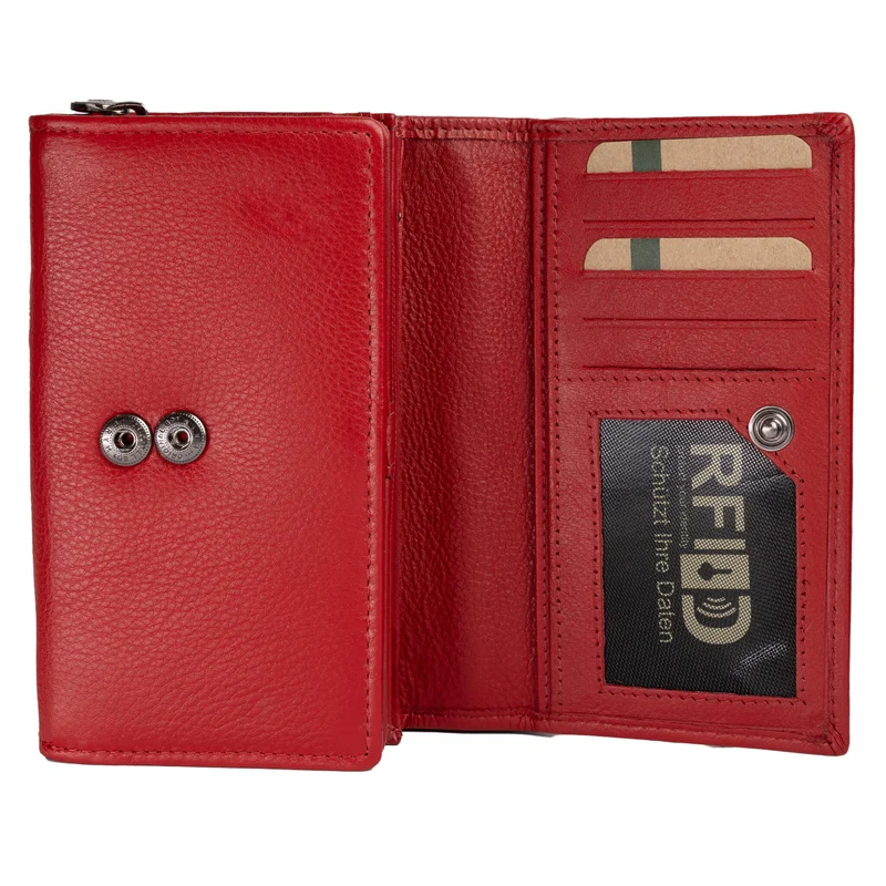Yuki Große Geldbörse Damen Portemonnaie Leder Rot RFID Schutz