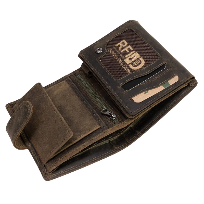 Ken Damen Geldbörse Leder Brieftasche Herren mit Münzfach RFID