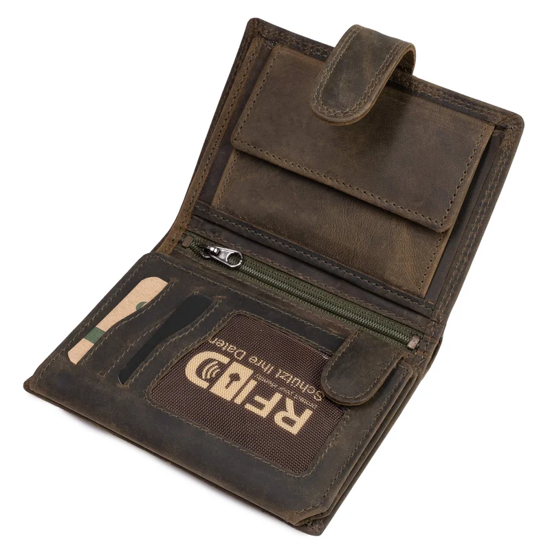 Ken Damen Geldbörse Leder Brieftasche Herren mit Münzfach RFID