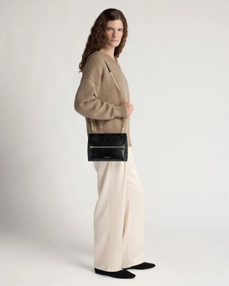Stylist - Croc-Embossed Leather Black