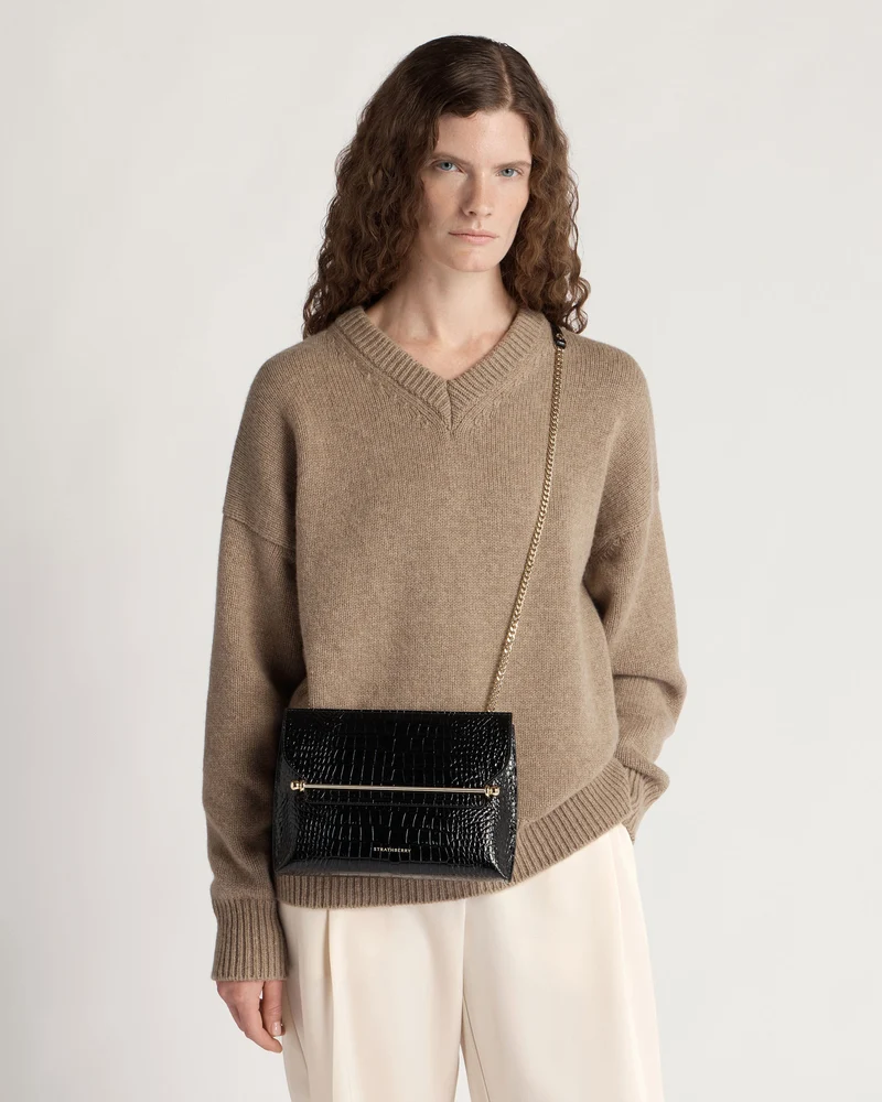 Stylist - Croc-Embossed Leather Black
