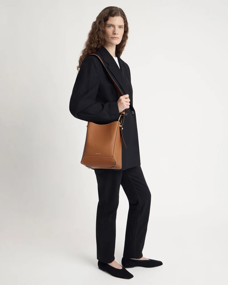 Lana Midi Bucket Bag - Tan with Vanilla Stitch