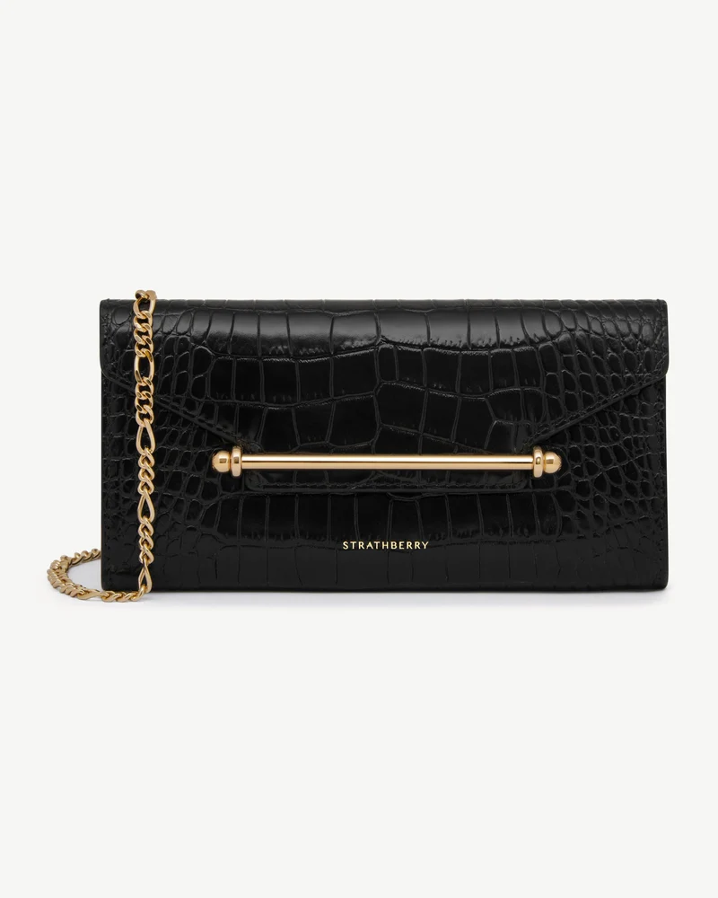 Multrees Chain Wallet - Croc-Embossed Leather Black