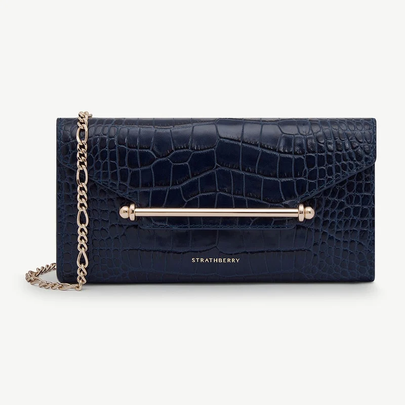 Multrees Chain Wallet - Croc-Embossed Leather Navy