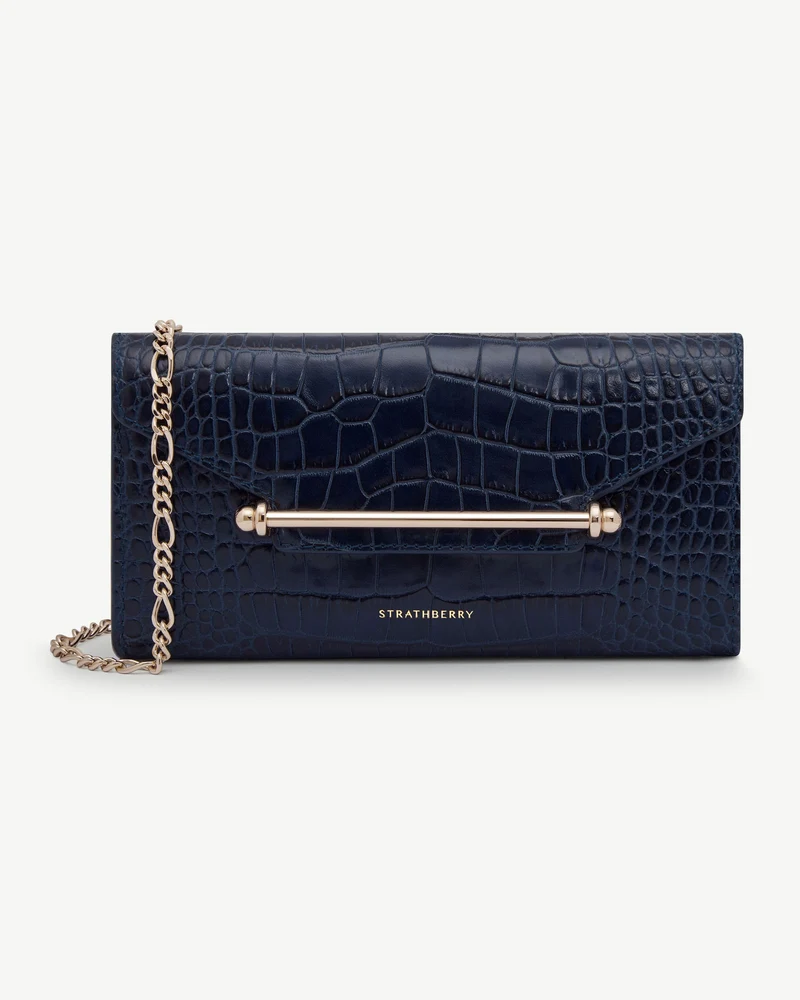 Multrees Chain Wallet - Croc-Embossed Leather Navy
