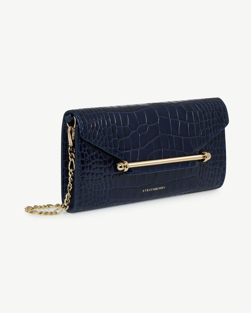 Multrees Chain Wallet - Croc-Embossed Leather Navy