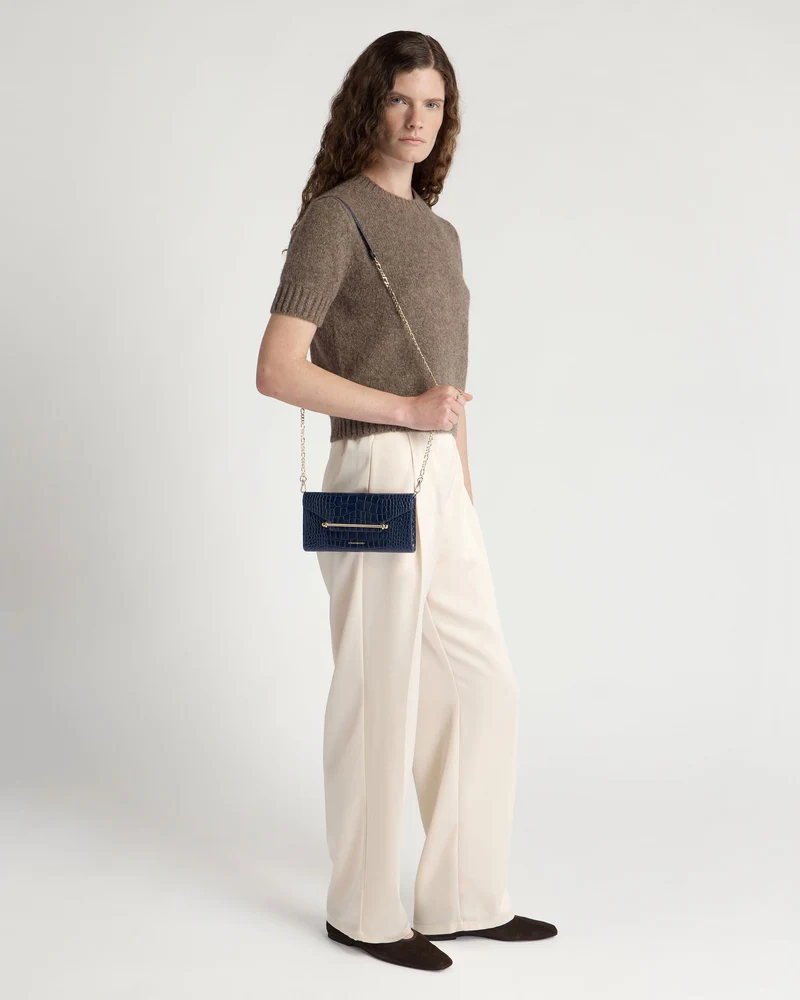 Multrees Chain Wallet - Croc-Embossed Leather Navy