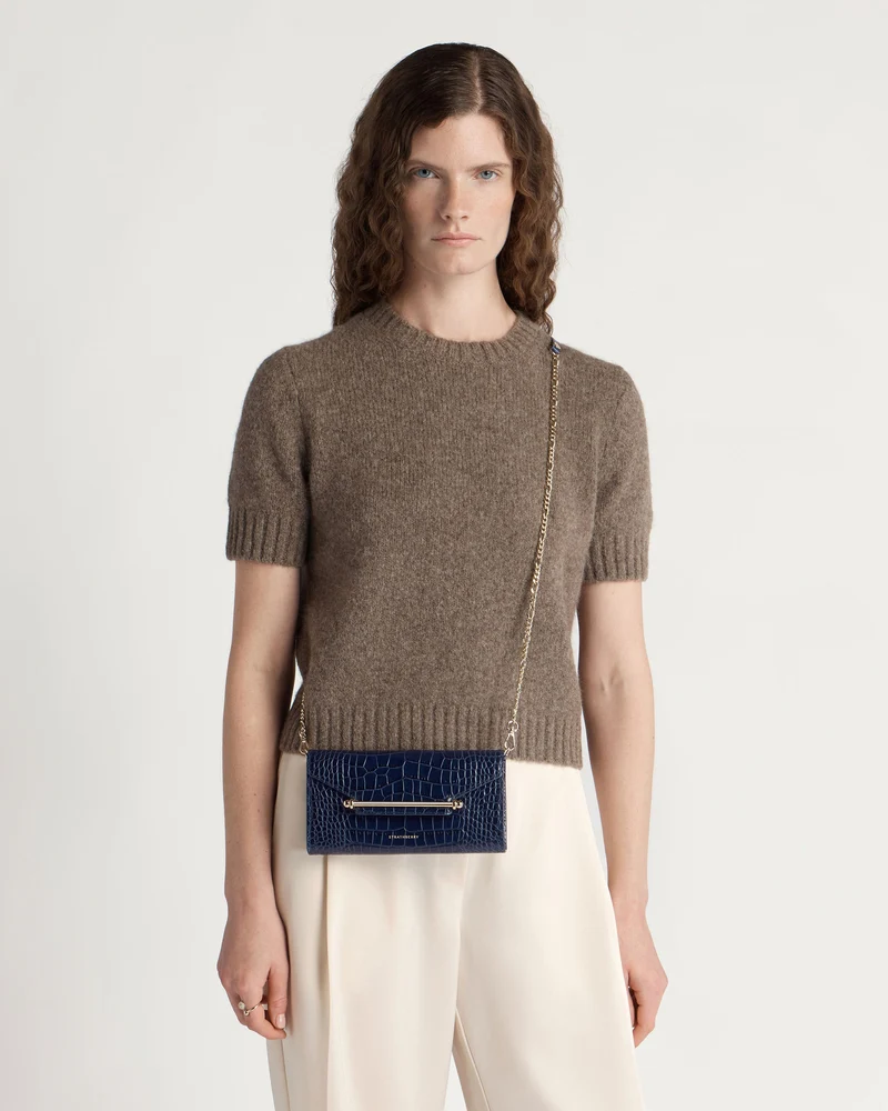 Multrees Chain Wallet - Croc-Embossed Leather Navy