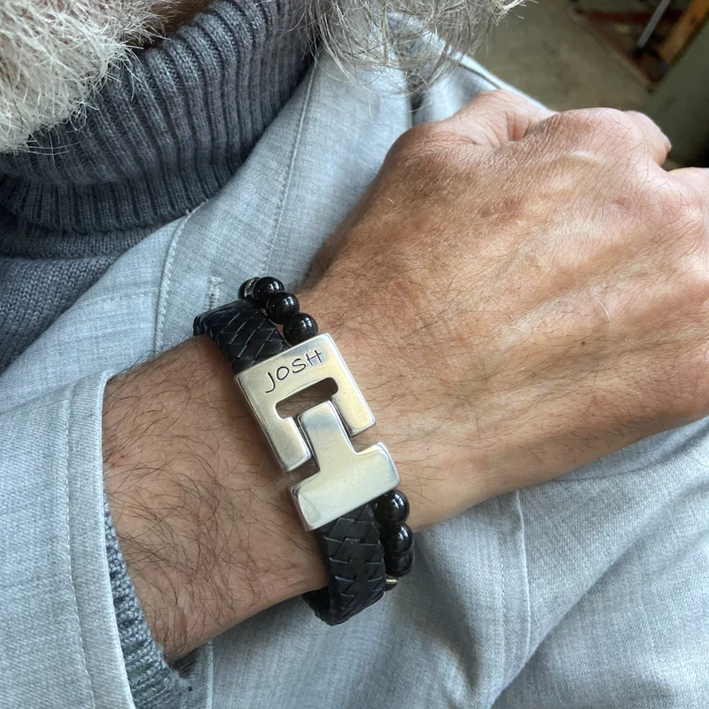 Josh Black Natural Stone Bracelet 25035SL/BLCK/MED