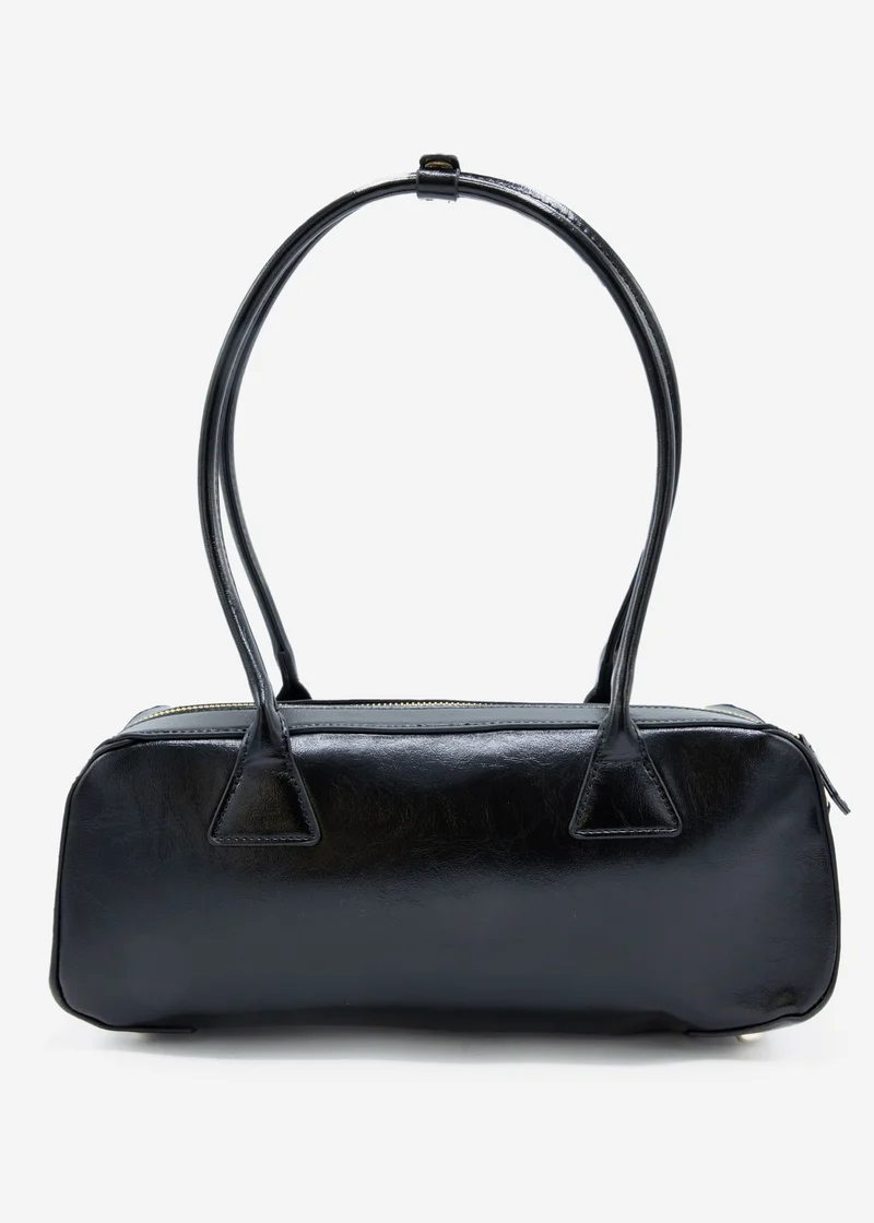 Schultertasche aus Kunstleder - schwarz