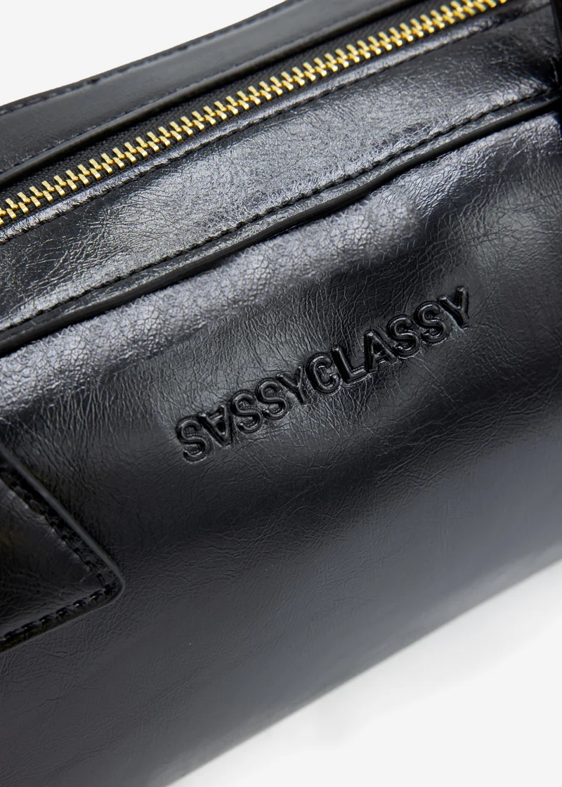 Schultertasche aus Kunstleder - schwarz