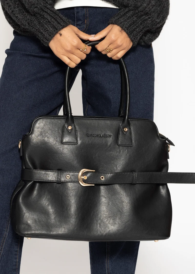Business Handtasche mit Zierschnalle - schwarz