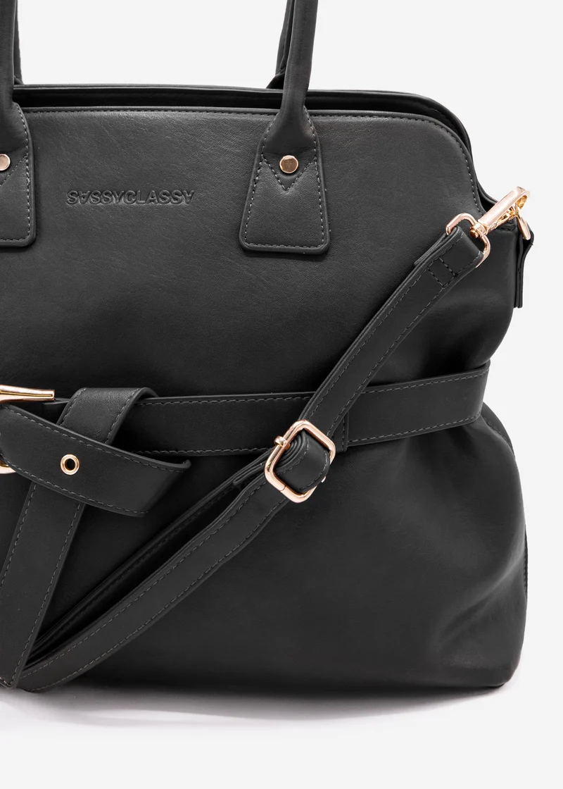 Business Handtasche mit Zierschnalle - schwarz