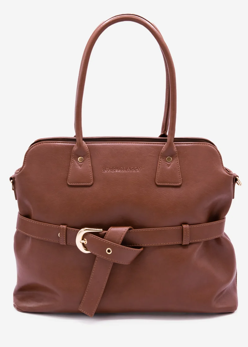 Business Handtasche mit Zierschnalle - dunkelbraun