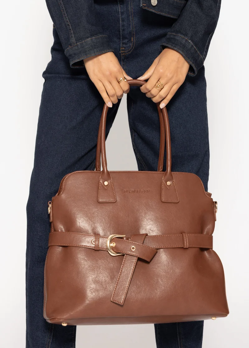Business Handtasche mit Zierschnalle - dunkelbraun