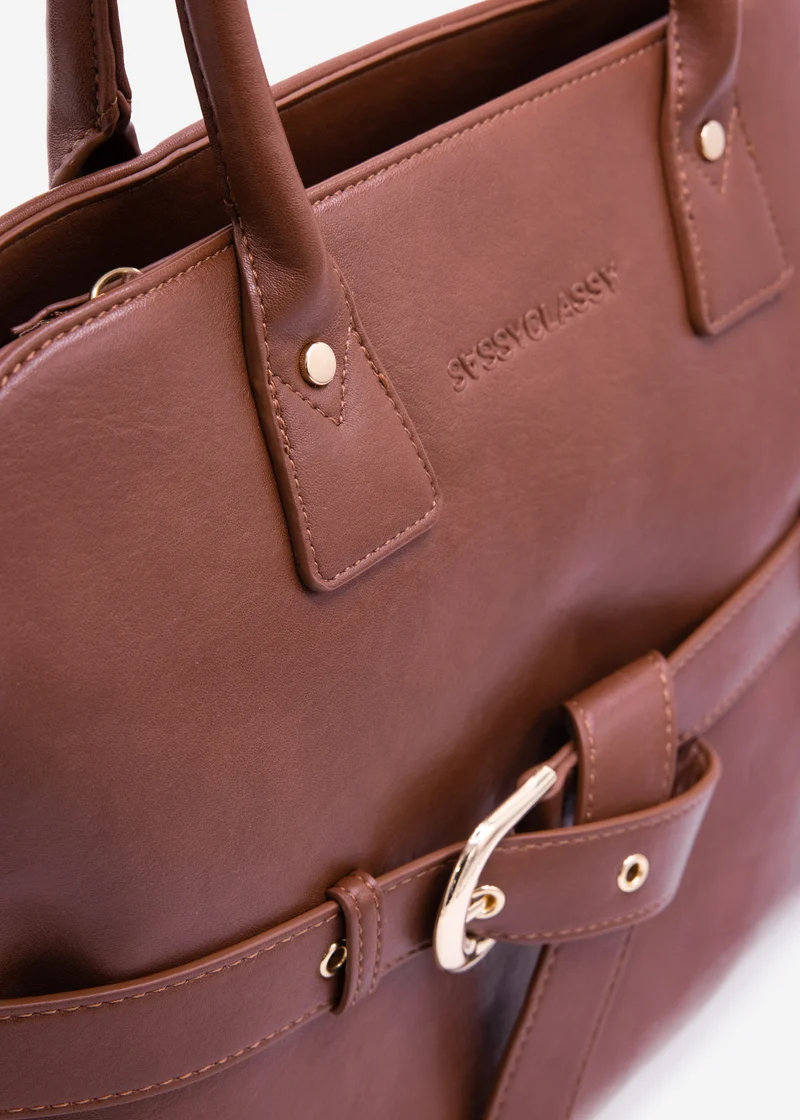 Business Handtasche mit Zierschnalle - dunkelbraun